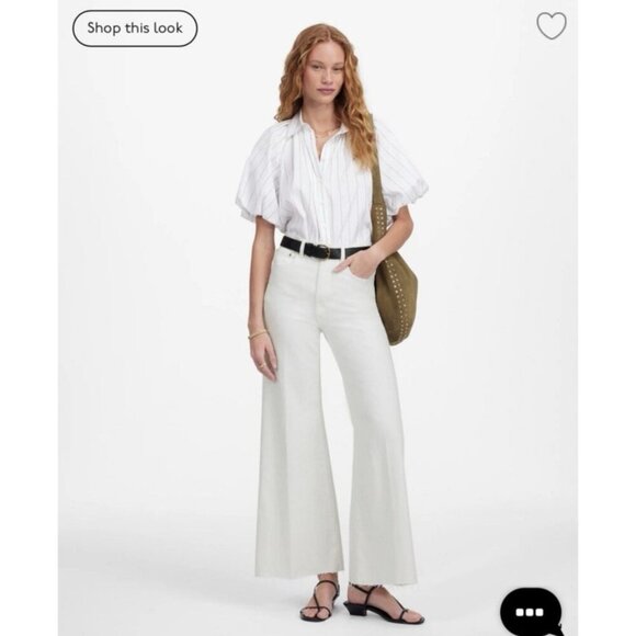 Madewell $138 High Rise Flared Wide-Leg Crop Raw Hem Jeans White Size 25 - Picture 1 of 16